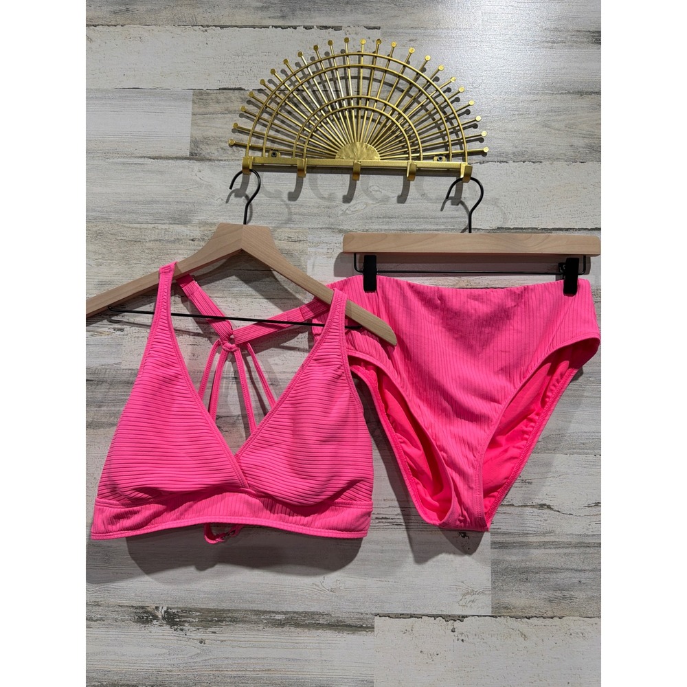 Next Bikini Set Women 38B/C Top XL Bottoms Pink‎ Ribbed High Waist Barbiecore